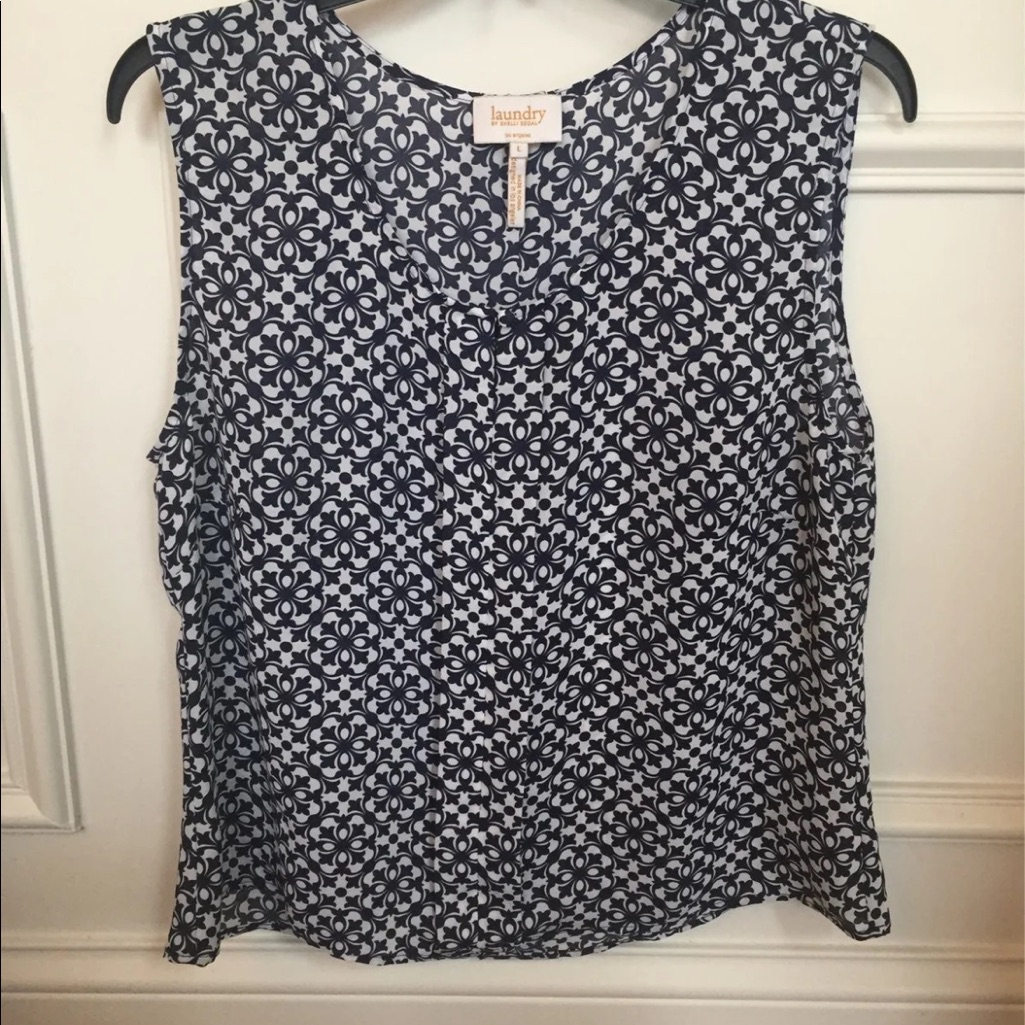 Navy & White Pattern Blouse
